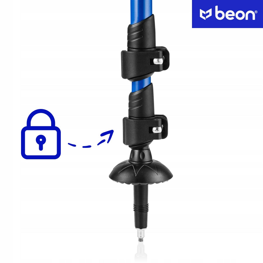 Reguliuojamos Trekingo ir Šiaurietiško Ėjimo Lazdos Beon Smart Blue – Su Antgaliais, Visoms Dangoms