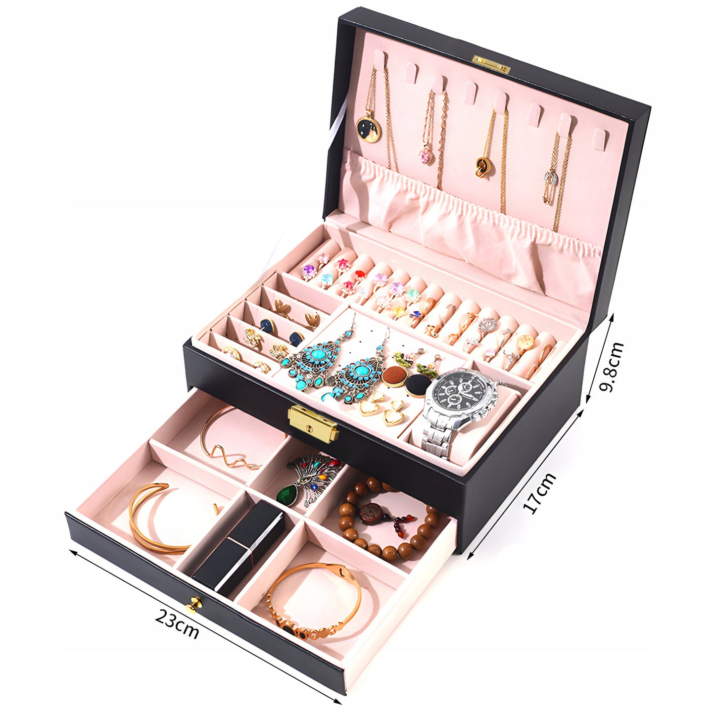 Dėžutė, skrynelė, lagaminėlis – papuošalų ir laikrodžių organizatorius XXL, su rakteliu