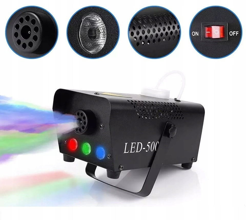 Dūmų generatorius LED-500 | Dūmų mašina su nuotoliniu valdymu, 500W galia – Renginiams, šventėms, scenai
