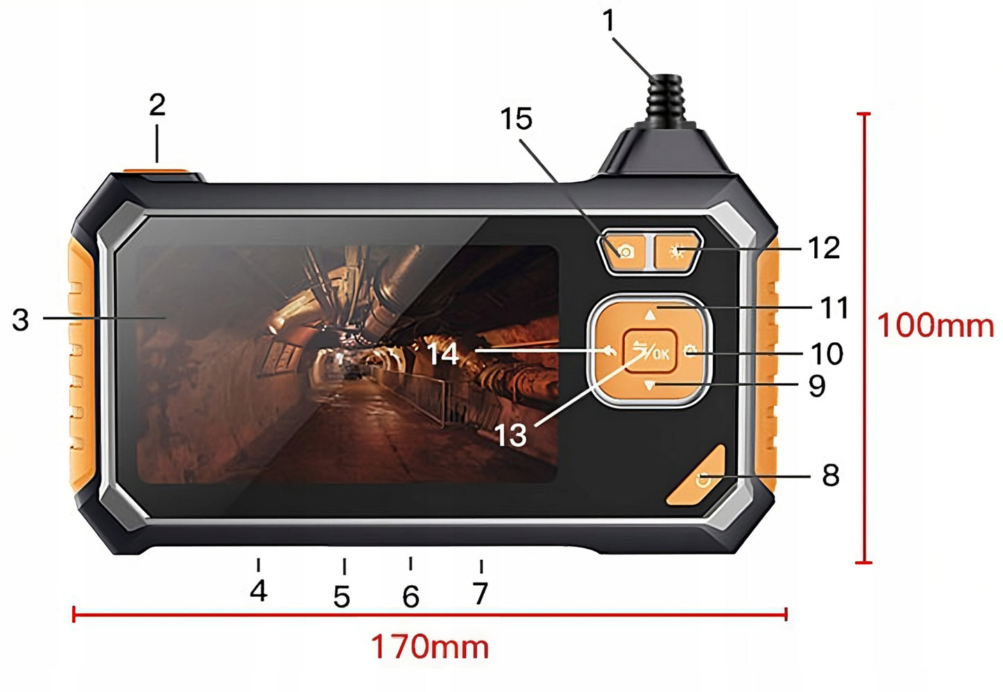 INSPEKCINĖ ENDOSKOPINĖ KAMERA 3M LCD HD 4,3" 8MM FULL HD 360° MICRO SD 64GB