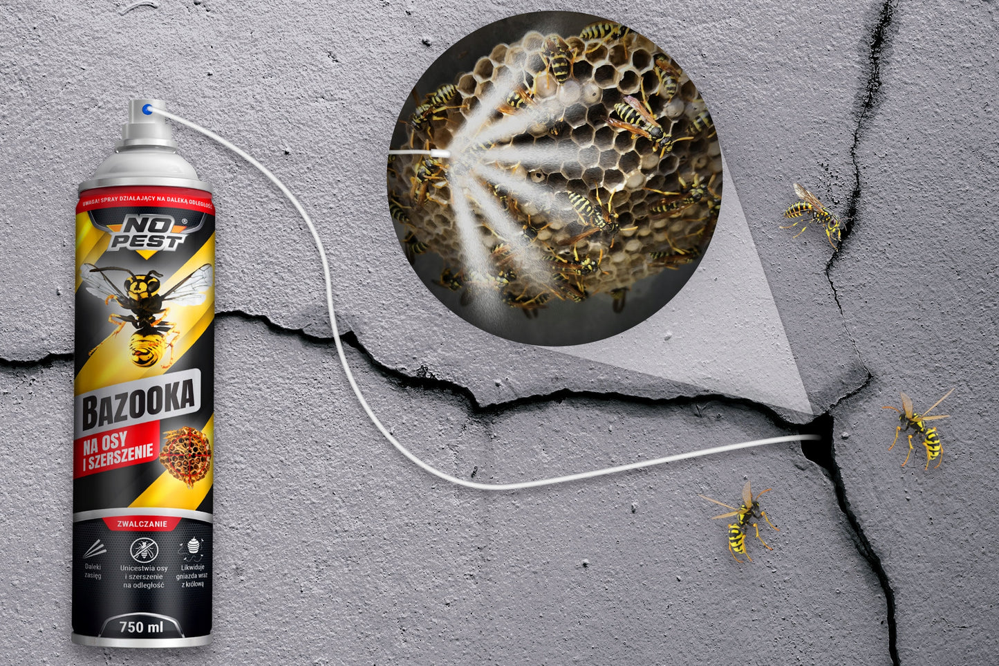 Stiprus purškiamasis preparatas nuo vapsvų ir širšių lizdų BAZOOKA 750ml