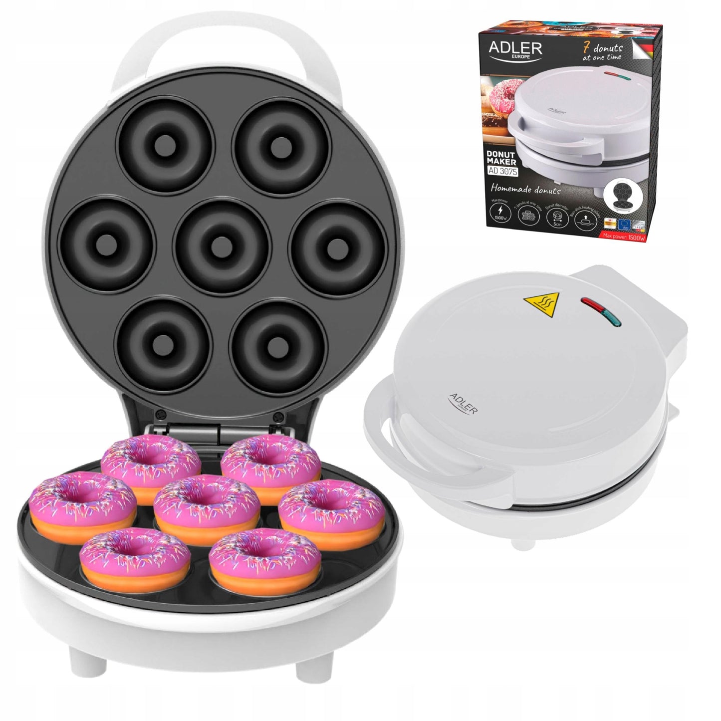 Elektrinis spurgų kepimo aparatas Adler 3075 – 7 mini spurgos vienu metu, 1500 W, nelipni danga