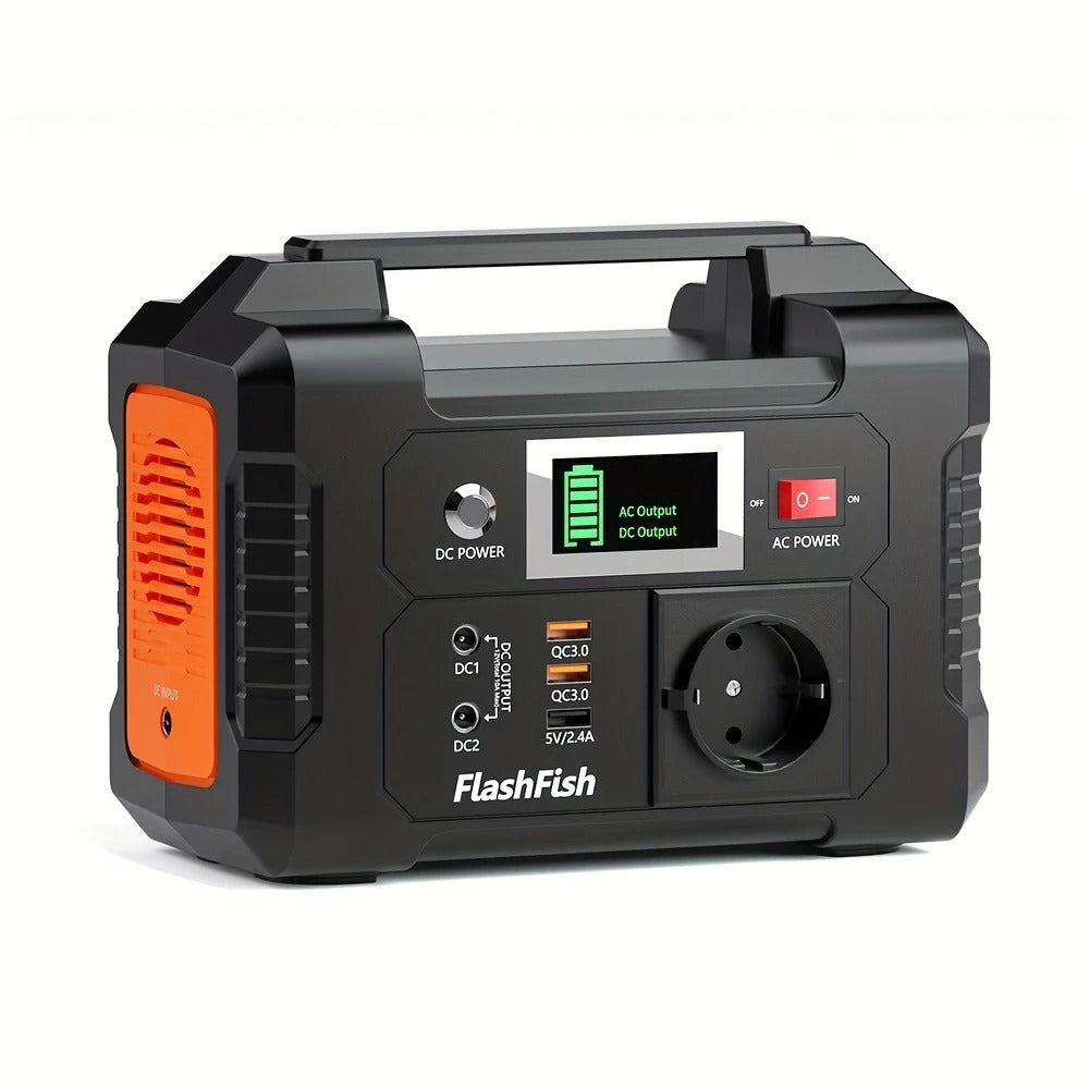 Nešiojama energijos stotelė Flashfish E200 – 200 W, 151 Wh (40800 mAh), su AC, DC ir USB, saulės įkrovimo galimybė