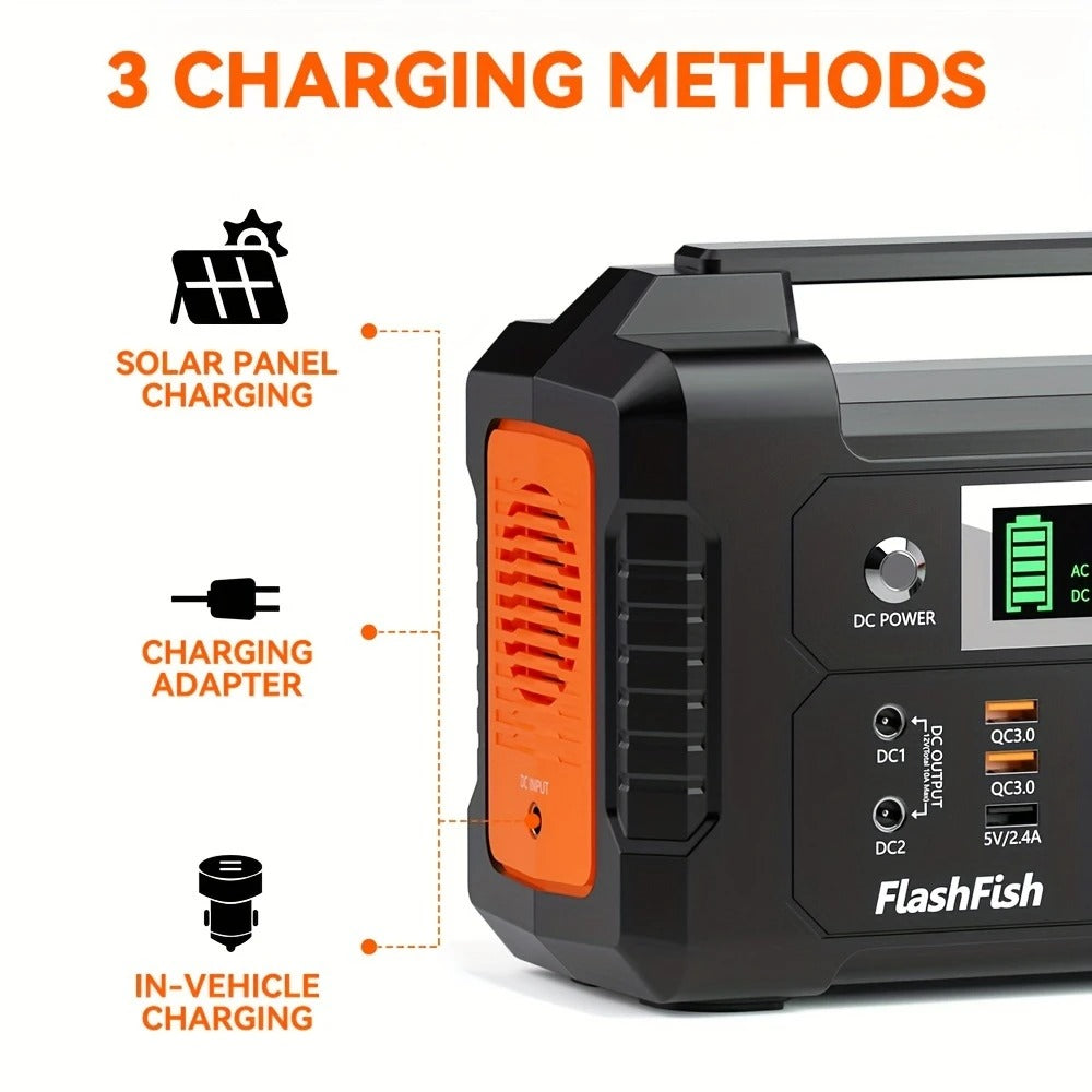 Nešiojama energijos stotelė Flashfish E200 – 200 W, 151 Wh (40800 mAh), su AC, DC ir USB, saulės įkrovimo galimybė