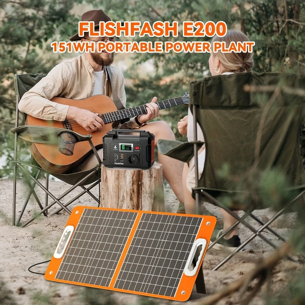 Nešiojama energijos stotelė Flashfish E200 – 200 W, 151 Wh (40800 mAh), su AC, DC ir USB, saulės įkrovimo galimybė