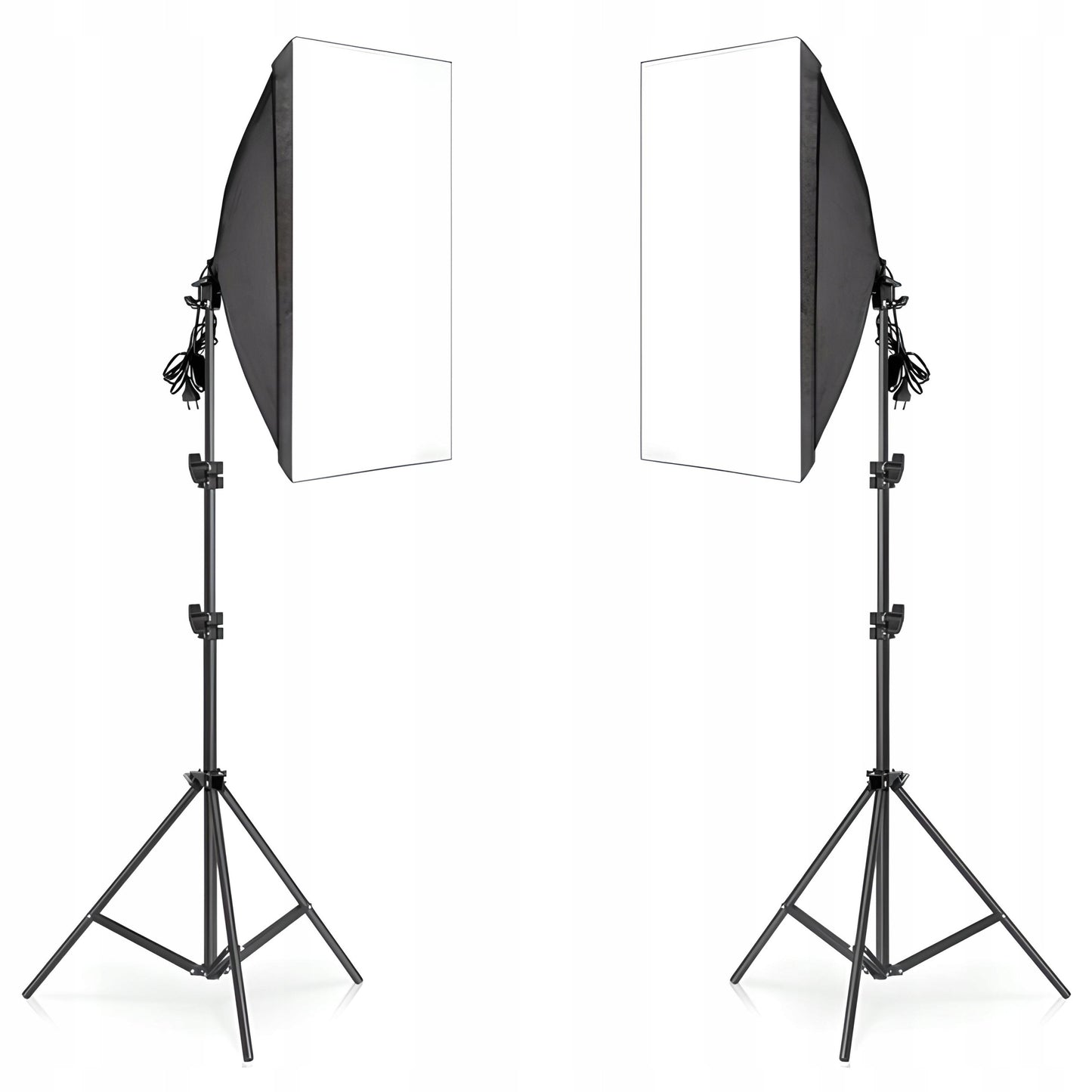 Foto studijos apšvietimo rinkinys su 2 softbox lempomis 135W 5500K ir reguliuojamais trikoju stoveliais Retoo – profesionalus apšvietimas fotografijai ir filmavimui 50x70cm