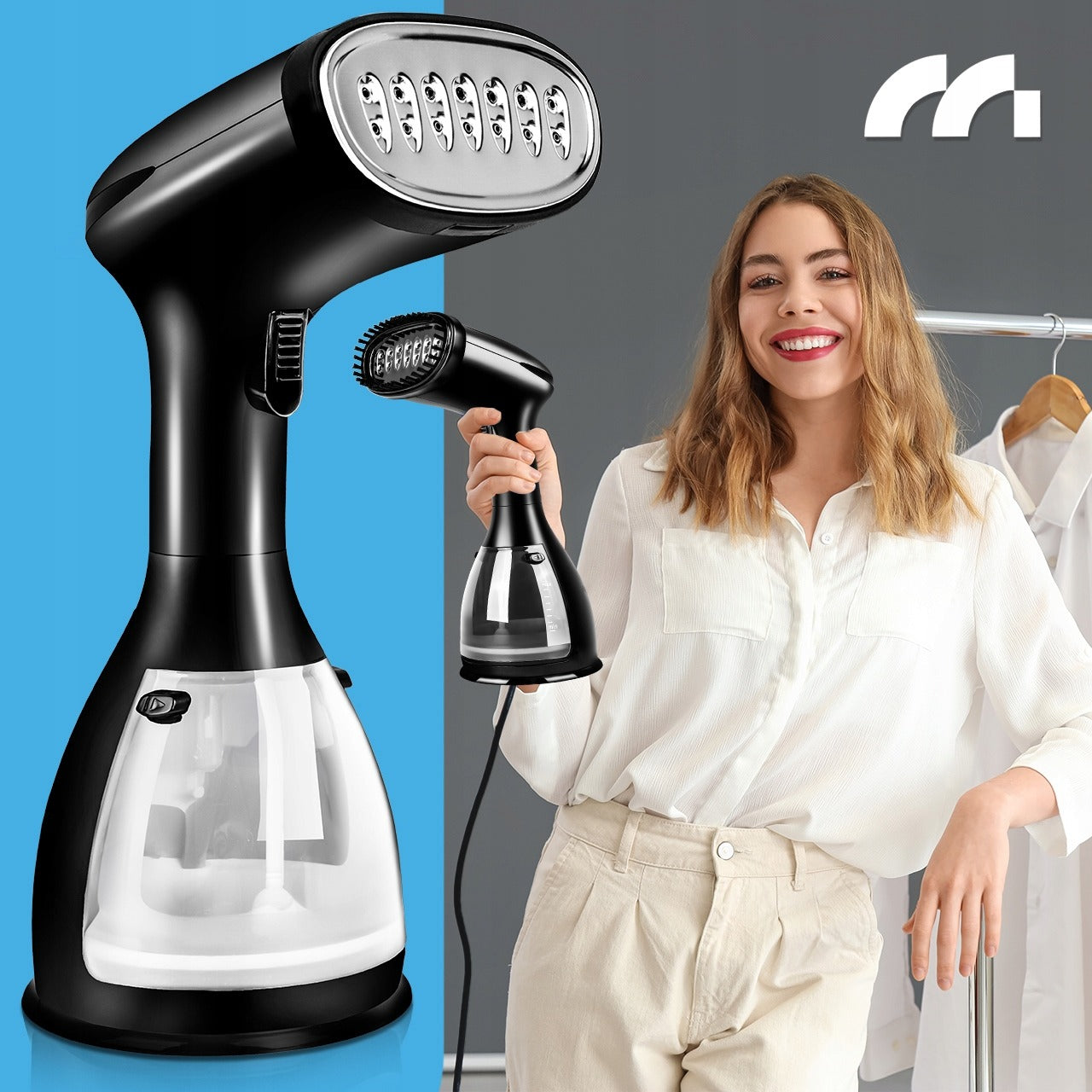 Garų lygintuvas MalTec HDS5000W – vertikalus lyginimas, dezinfekcija, 7in1 su priedais kelionėms ir namams