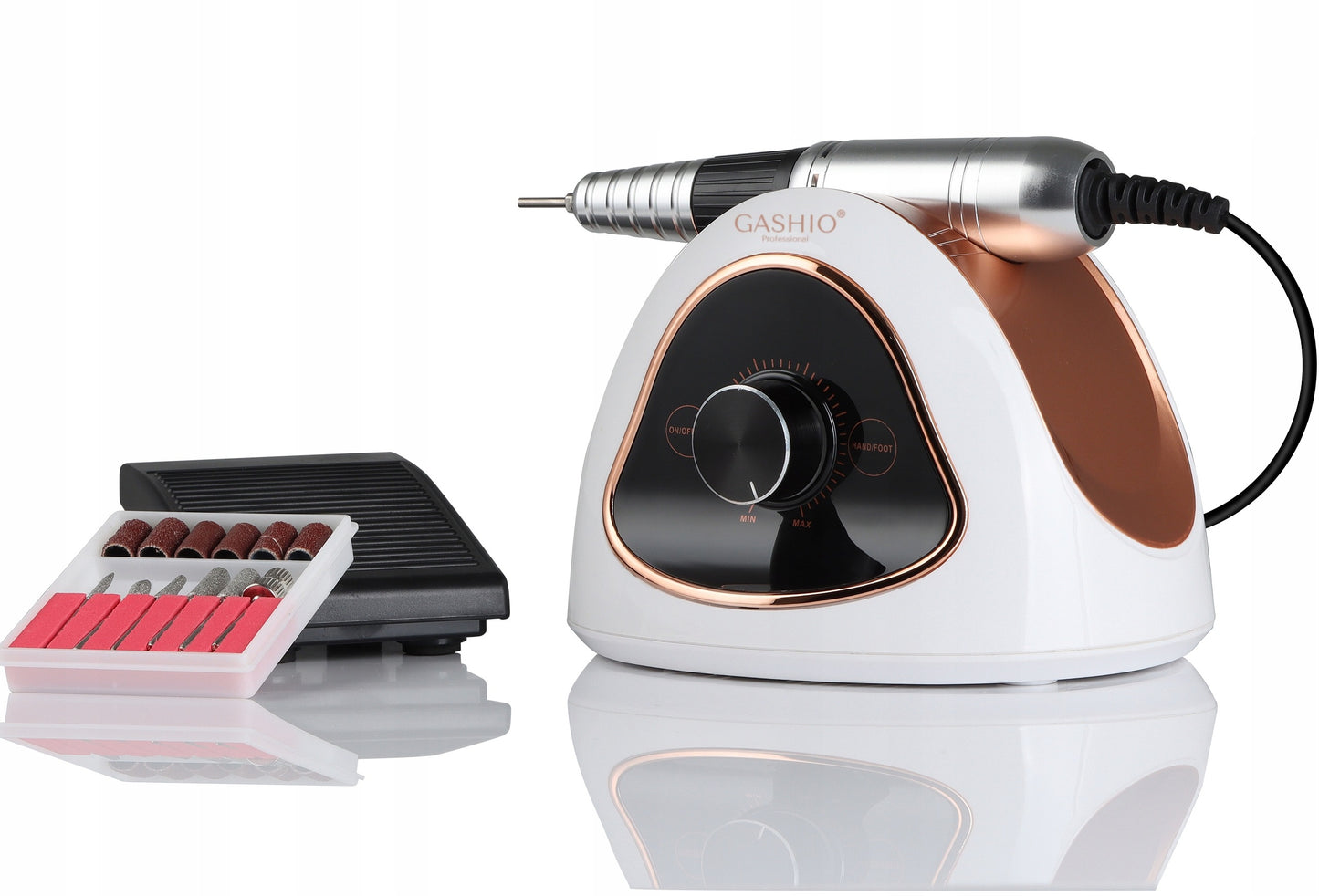 Profesionali nagų freza GASHIO GA150 – 68W, 45000 aps./min., su pedalu, Twist Lock, manikiūrui ir pedikiūrui