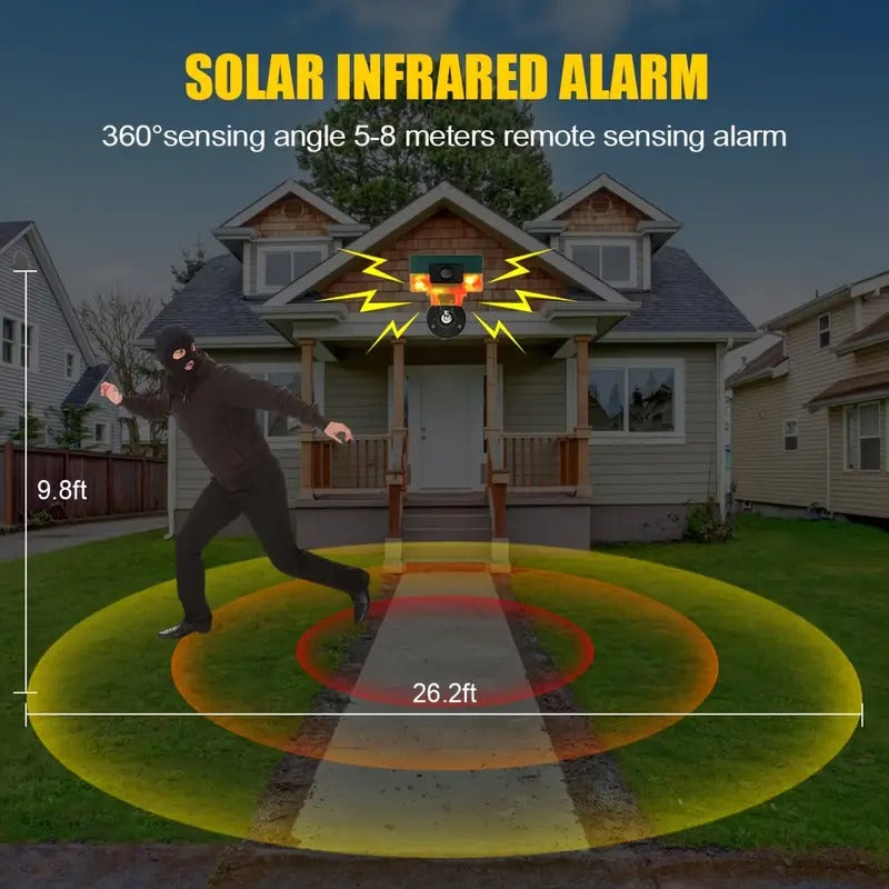 Gyvūnų atbaidymo prietaisas 360 laipsnių su saulės energija, 13 garsinių efektų, įrašymo funkcija ir nuotolinio valdymo pultu laukinių gyvūnų, paukščių ir graužikų atbaidymui