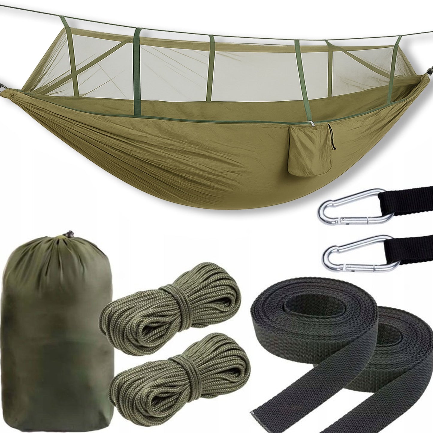 Dvigubas hamakas su uodų tinkleliu 255x140 cm – sodo, stovyklavimo ir išgyvenimo hamakas