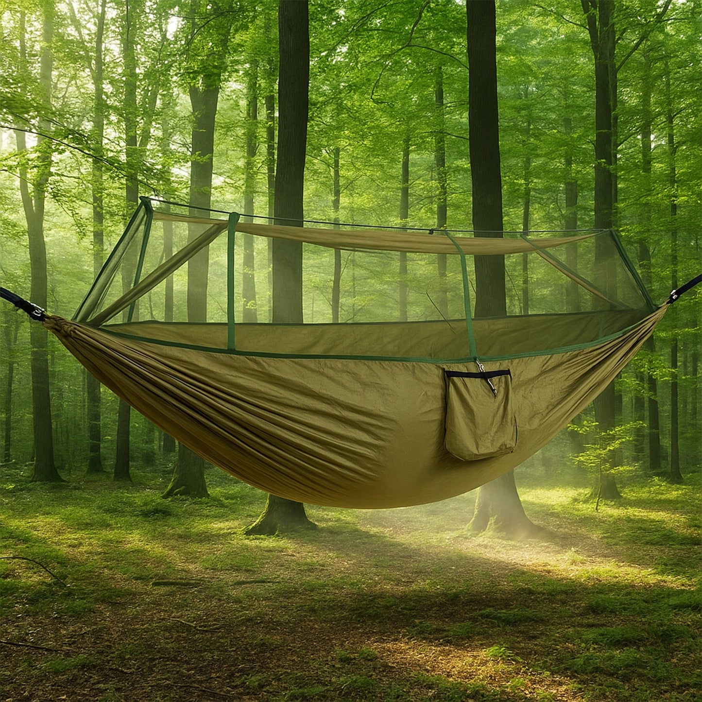 Dvigubas hamakas su uodų tinkleliu 255x140 cm – sodo, stovyklavimo ir išgyvenimo hamakas