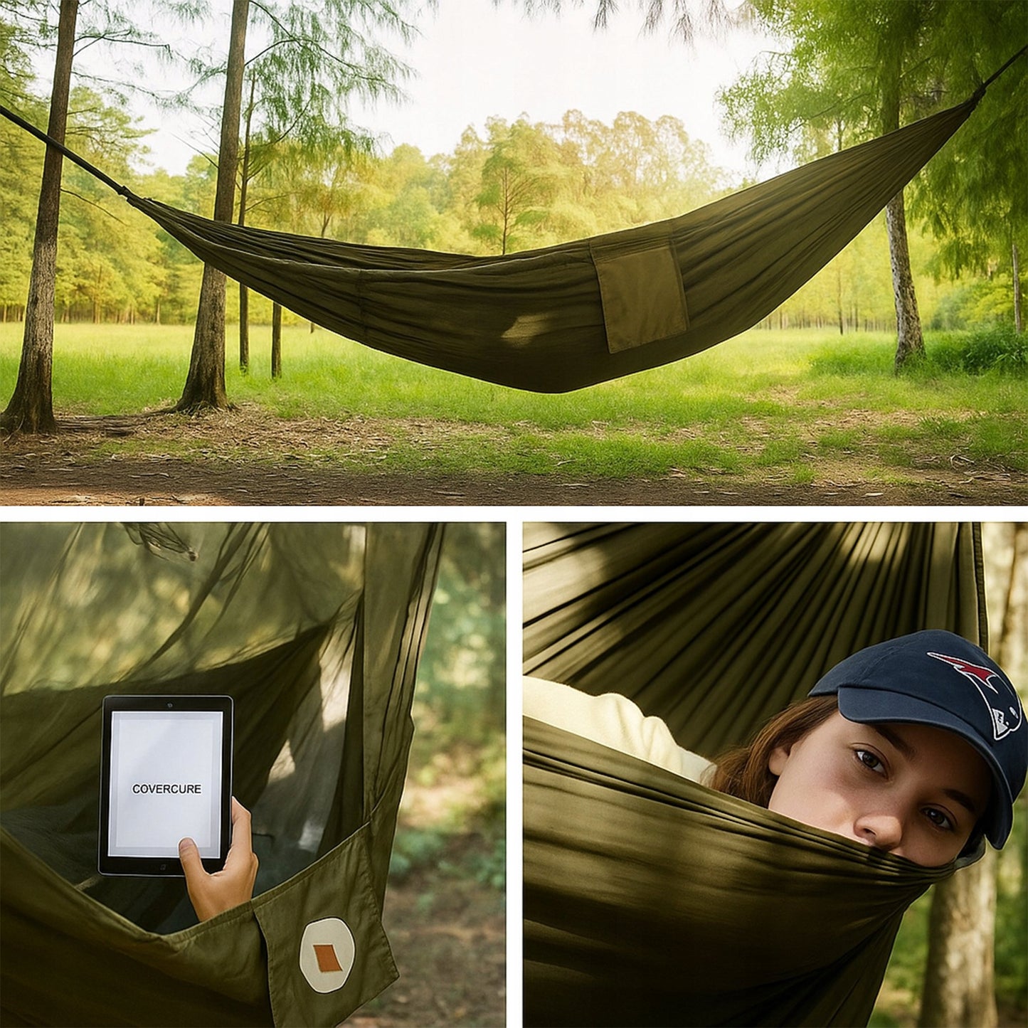 Dvigubas hamakas su uodų tinkleliu 255x140 cm – sodo, stovyklavimo ir išgyvenimo hamakas