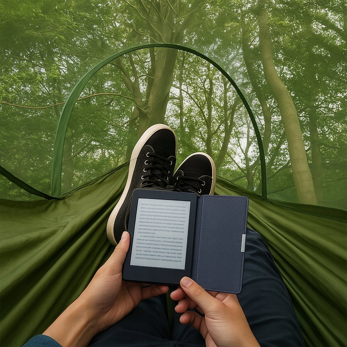 Dvigubas hamakas su uodų tinkleliu 255x140 cm – sodo, stovyklavimo ir išgyvenimo hamakas