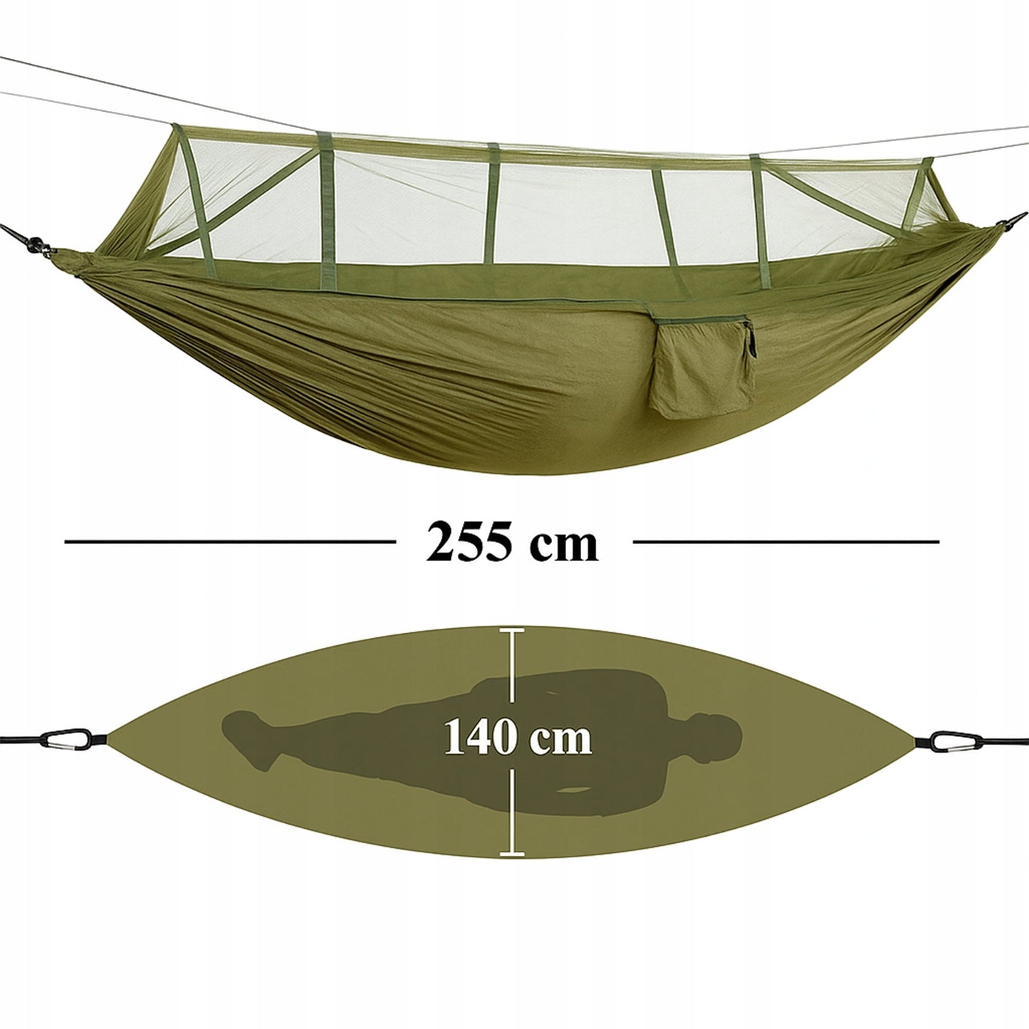 Dvigubas hamakas su uodų tinkleliu 255x140 cm – sodo, stovyklavimo ir išgyvenimo hamakas