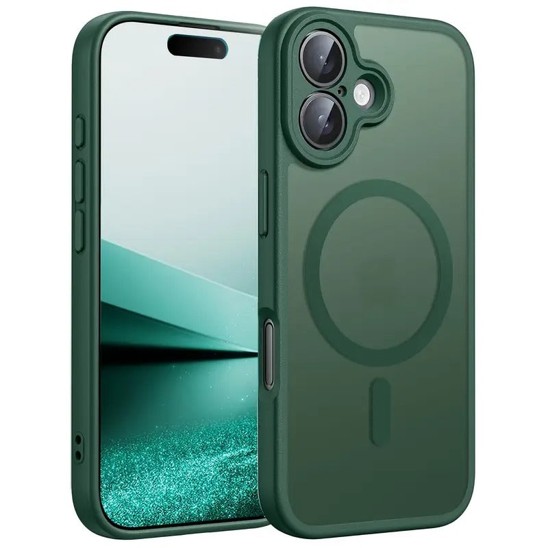 iPhone 17, 17 Air, 17 Pro, 17 Pro Max dėklas žalios spalvos matinis su magnetine danga ir pilna kameros apsauga
