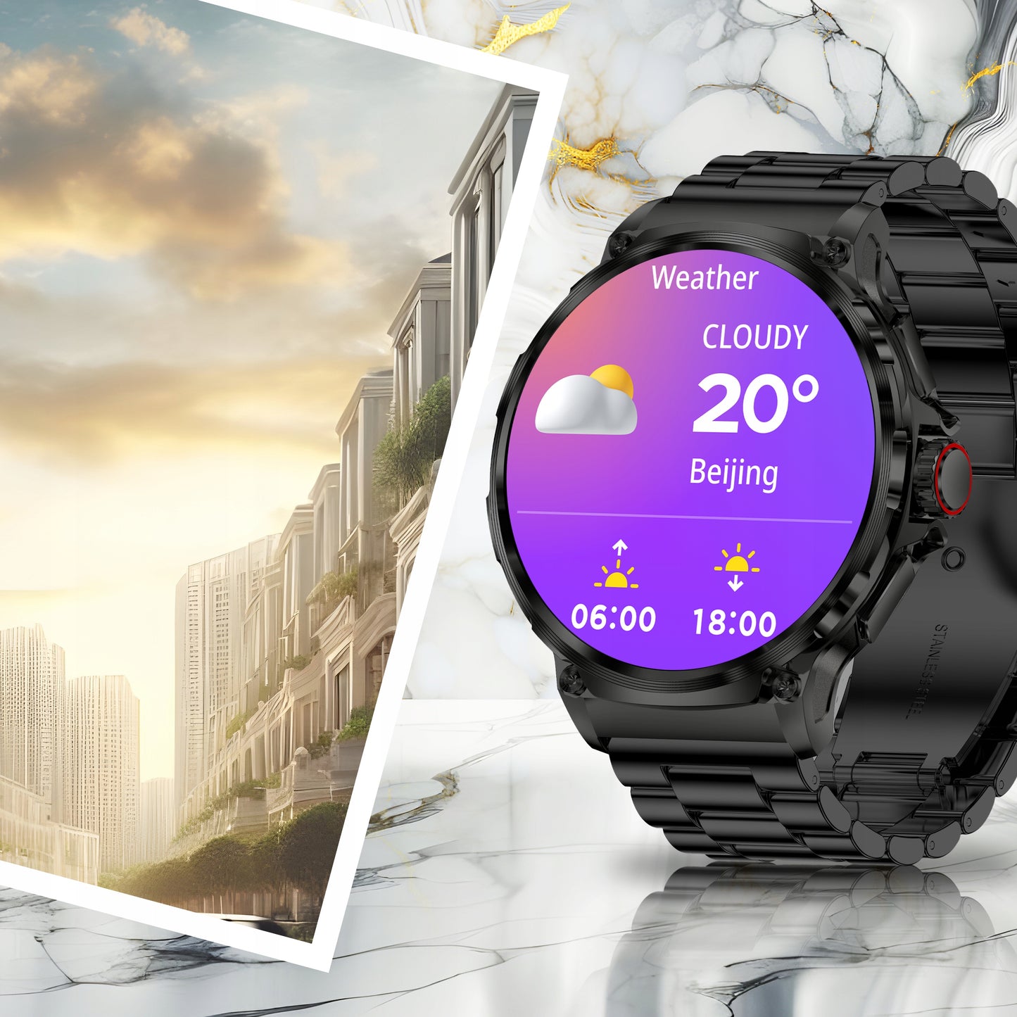 Elegantiškas išmanusis laikrodis vyrams – skambinimas, pranešimai, 710 mAh baterija, 2 dirželiai komplekte