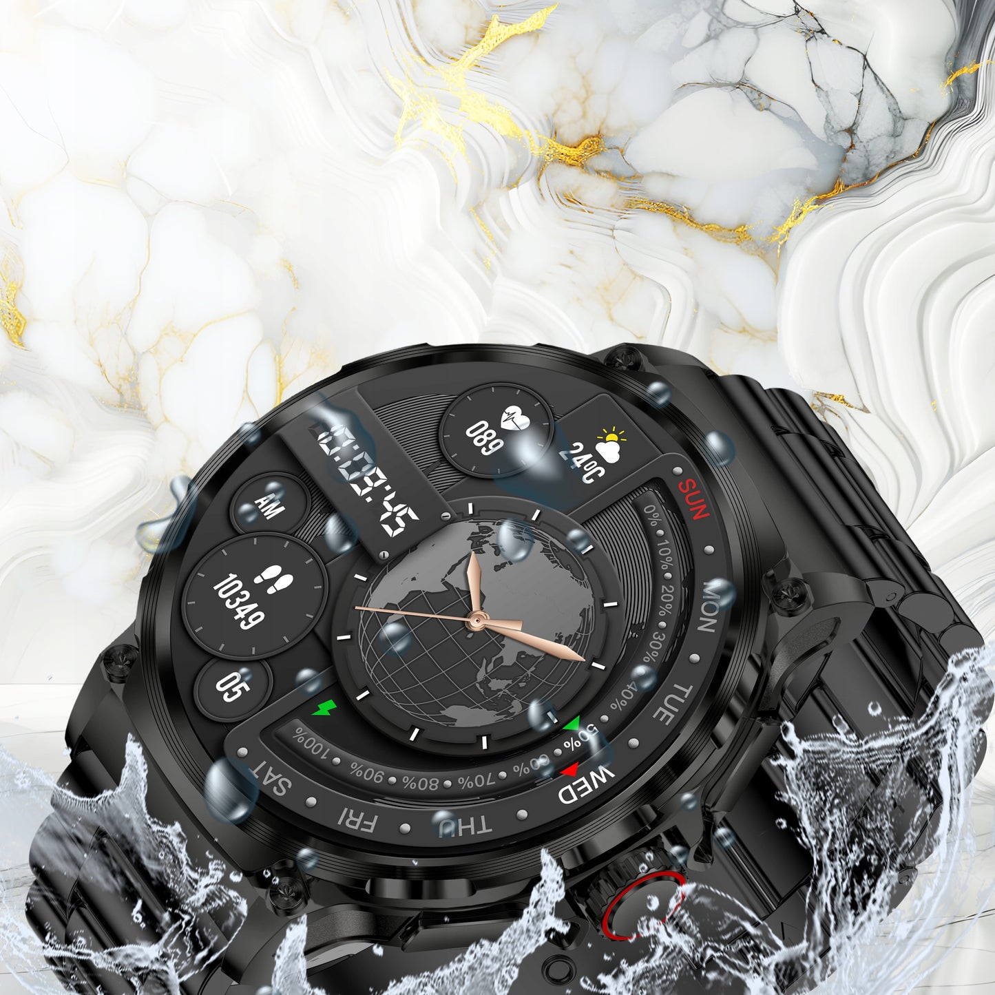 Elegantiškas išmanusis laikrodis vyrams – skambinimas, pranešimai, 710 mAh baterija, 2 dirželiai komplekte