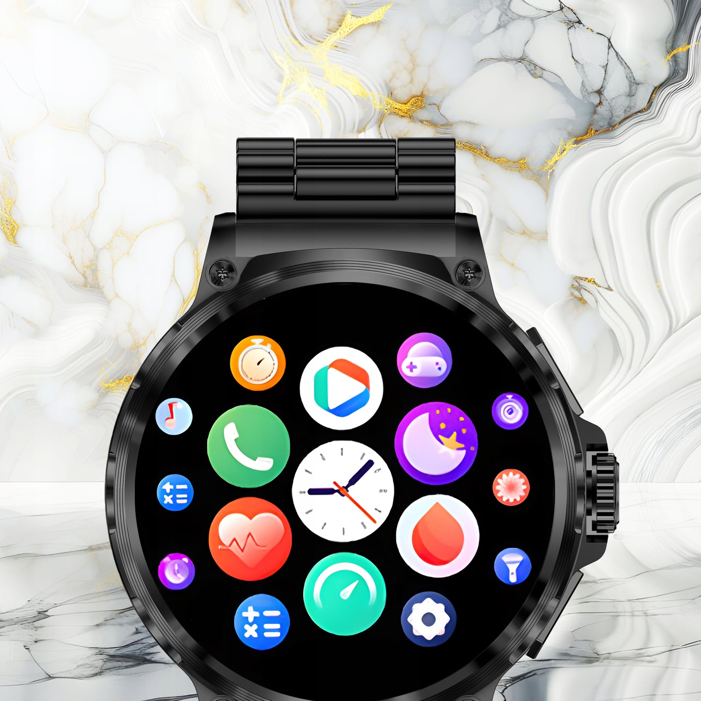 Elegantiškas išmanusis laikrodis vyrams – skambinimas, pranešimai, 710 mAh baterija, 2 dirželiai komplekte