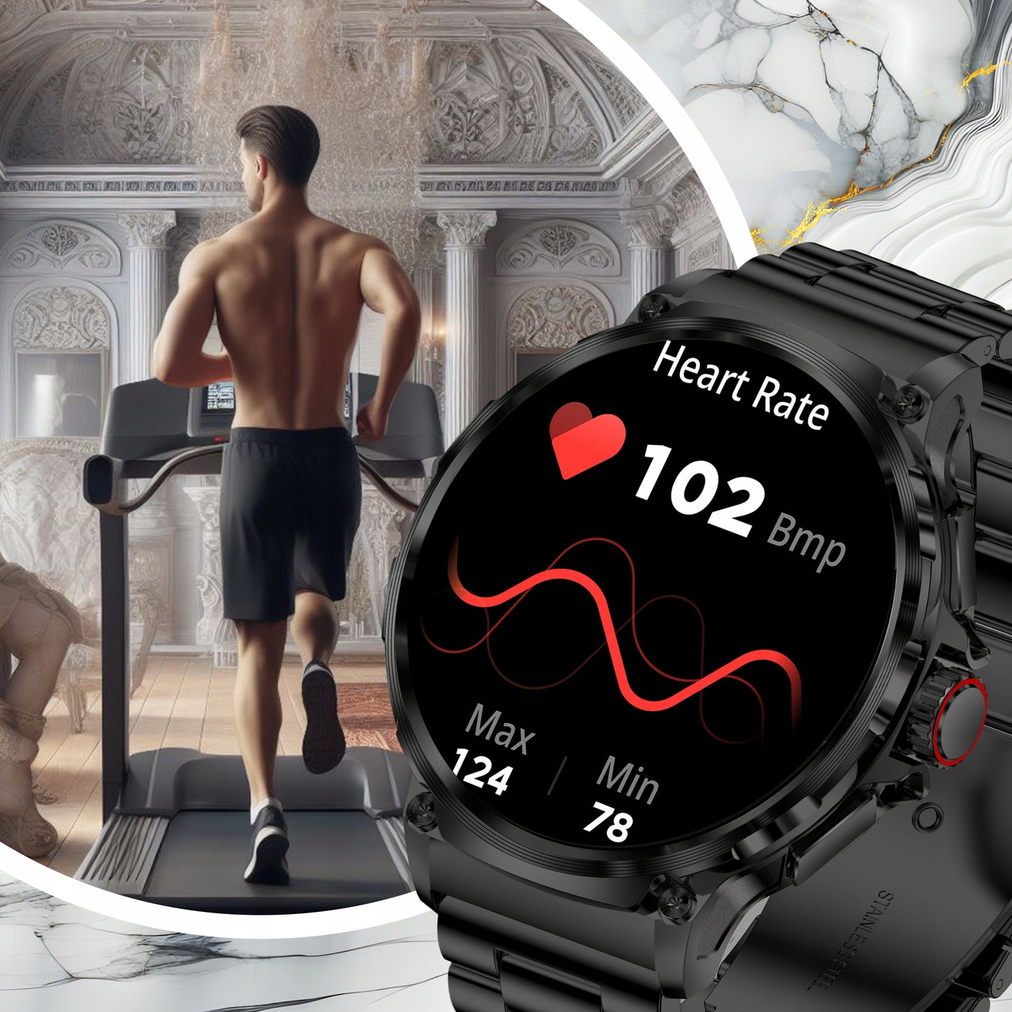 Elegantiškas išmanusis laikrodis vyrams – skambinimas, pranešimai, 710 mAh baterija, 2 dirželiai komplekte