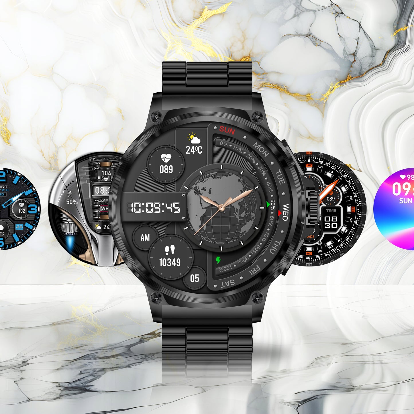 Elegantiškas išmanusis laikrodis vyrams – skambinimas, pranešimai, 710 mAh baterija, 2 dirželiai komplekte