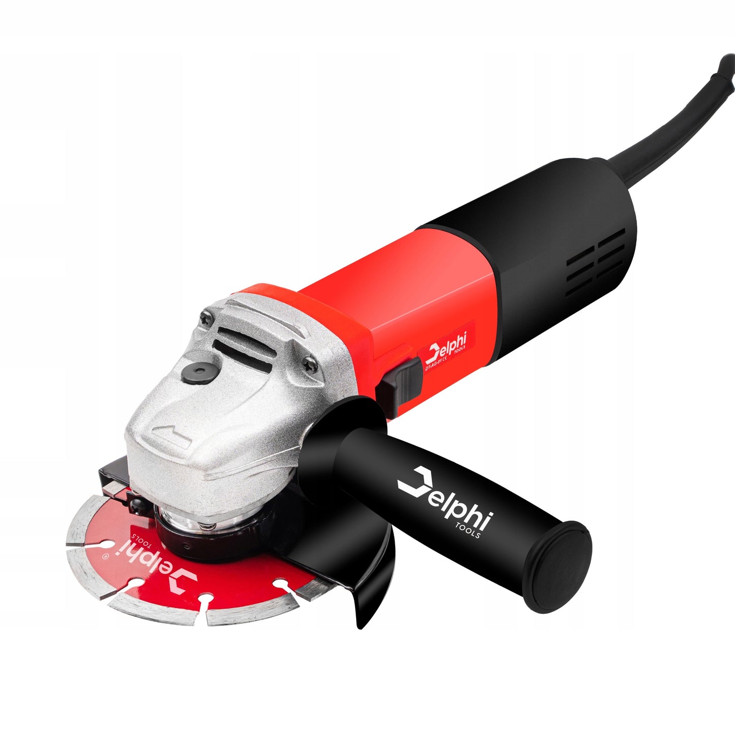Kampinis šlifuoklis Delphi Tools 1500W su greičio reguliavimu, 125 mm diskais, lagaminu ir pilnu priedų komplektu