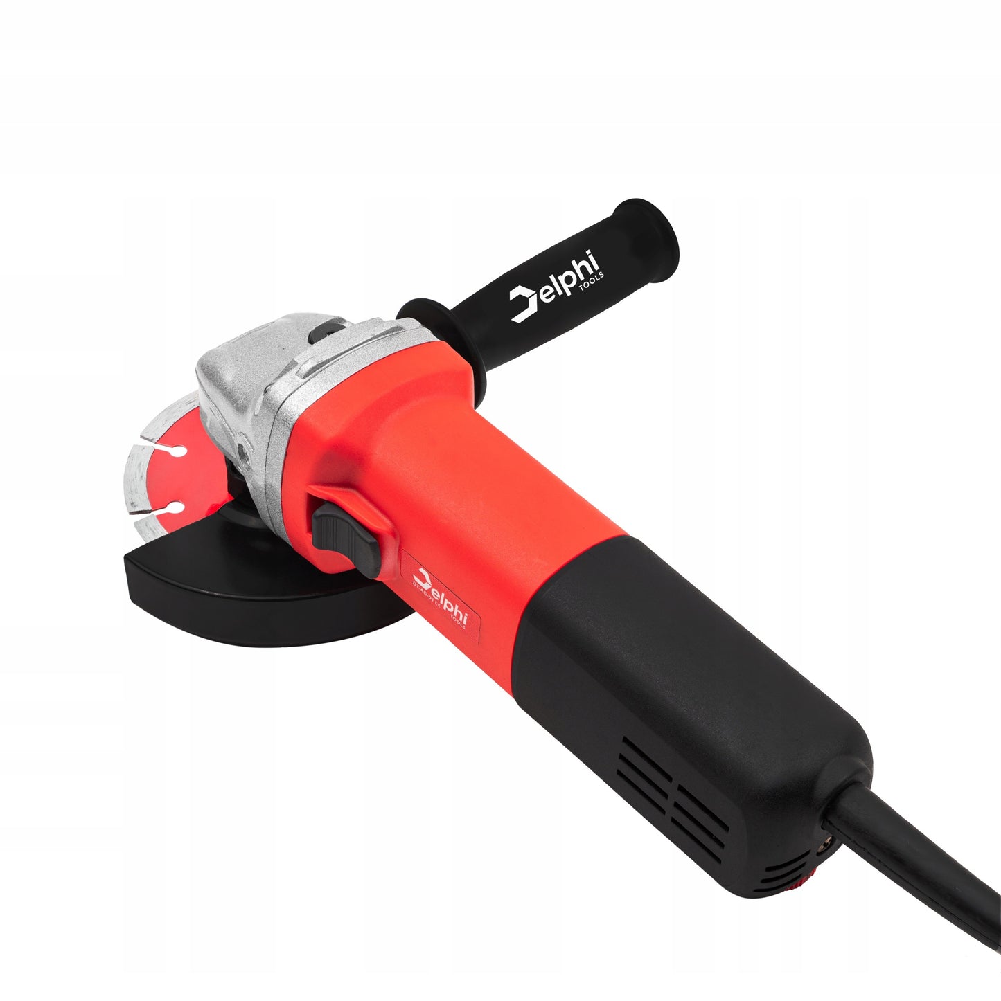 Kampinis šlifuoklis Delphi Tools 1500W su greičio reguliavimu, 125 mm diskais, lagaminu ir pilnu priedų komplektu