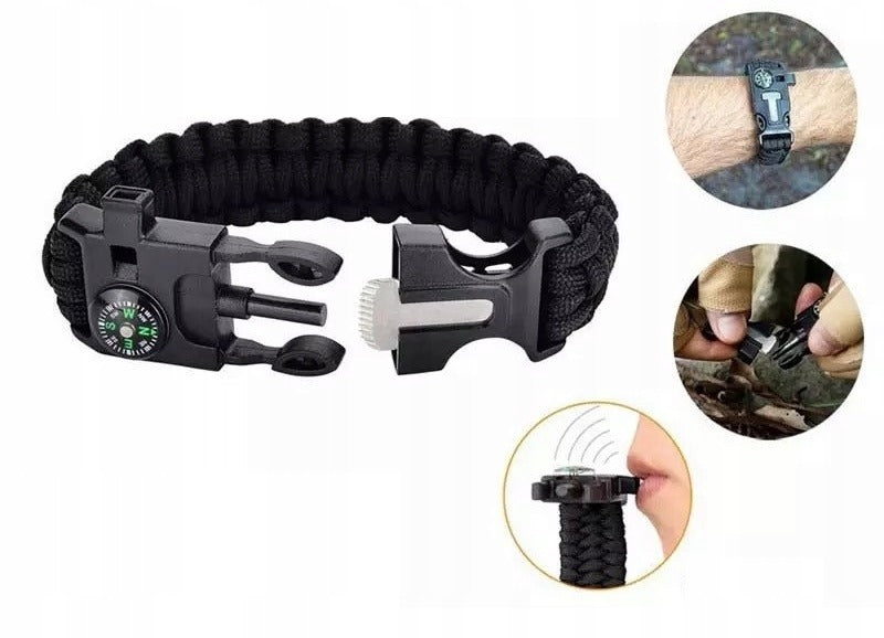 Karinis išgyvenimo rinkinys 32in1 survival komplektas su peiliu, krzesiuvu, kompasu ir žibintuvėliu stovyklavimui žvejybai medžioklei