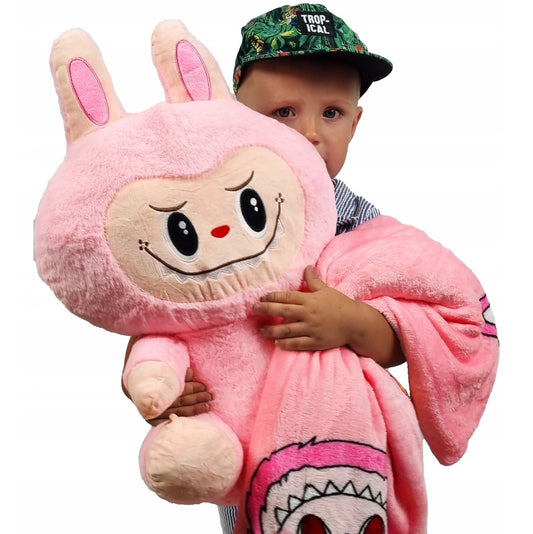 Labubu Mega Didelis Pliušinis Žaislas XXL 50 cm + Antklodė 160 cm Rožinė