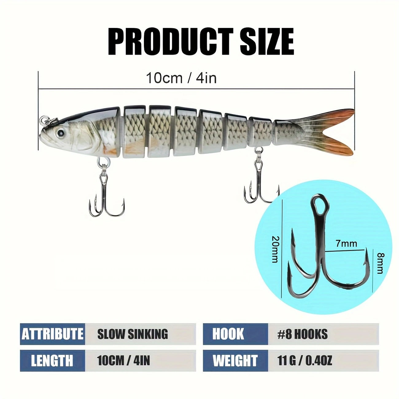 5 vnt. Lėtai Skęstantys Žvejybos Masalai Ešeriams, Upėtakiams, Lydekoms – 10 cm, 11 g, Gėlam ir Sūriam Vandeniui