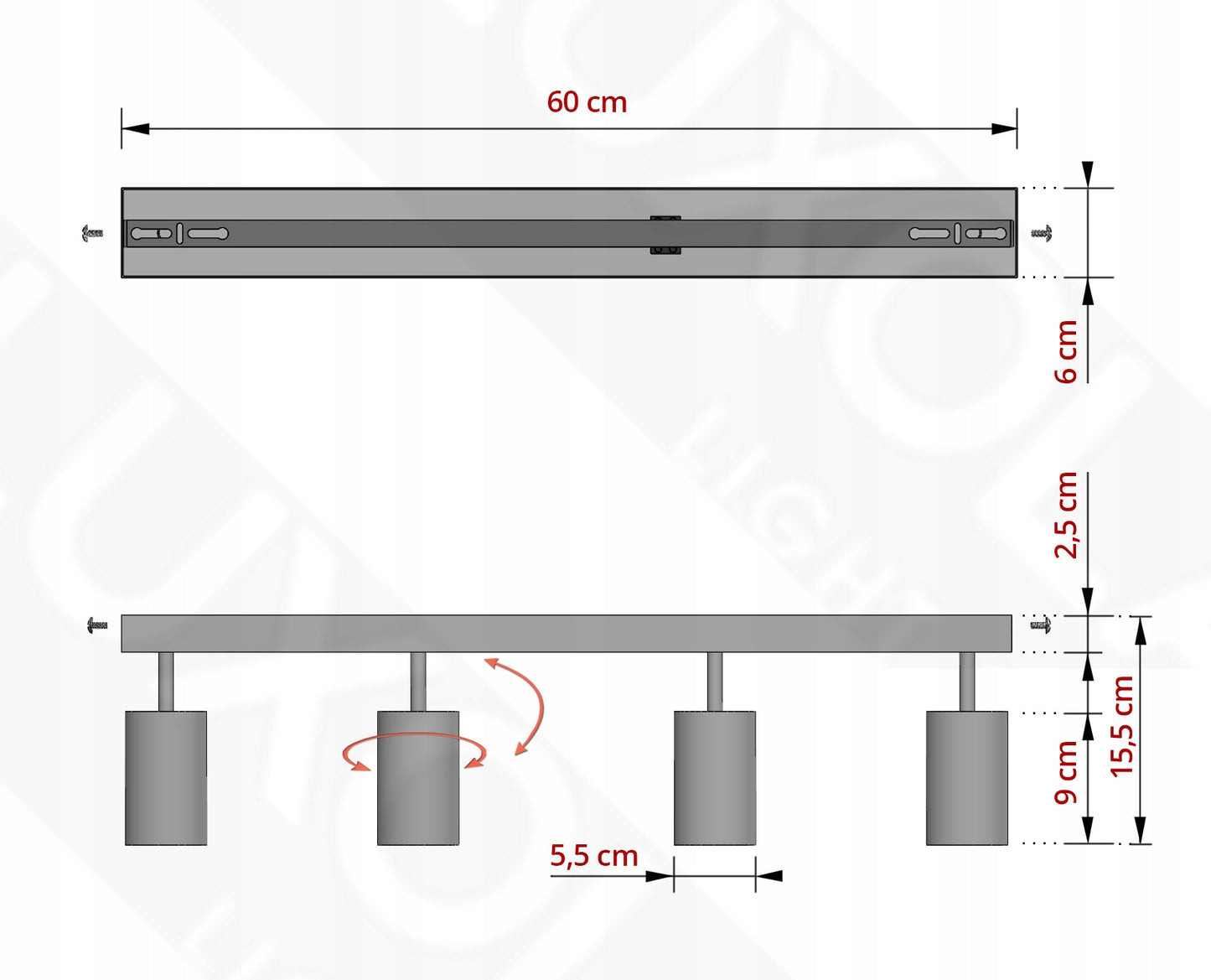 Lubinis šviestuvas 4 vietų juodas metalinis SPOT BG4 GU10 LED minimalistinio dizaino