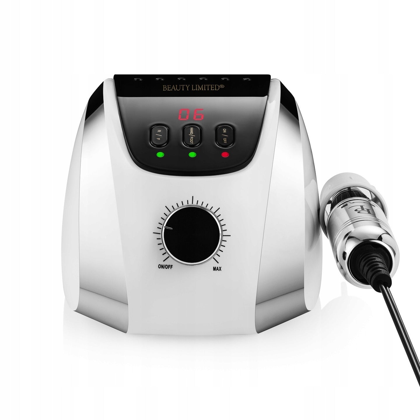 Profesionali nagų freza manikiūrui ir pedikiūrui 65W Beauty Limited Drilly White – su LCD ekranu, Twist-Off, 35000 aps./min.