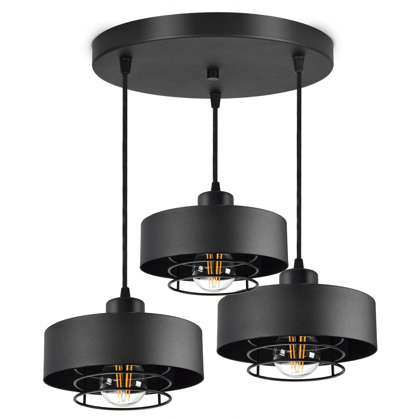 Pakabinamas juodas loft stiliaus šviestuvas su reguliuojamu aukščiu, E27 lizdas, metalinis 70 cm