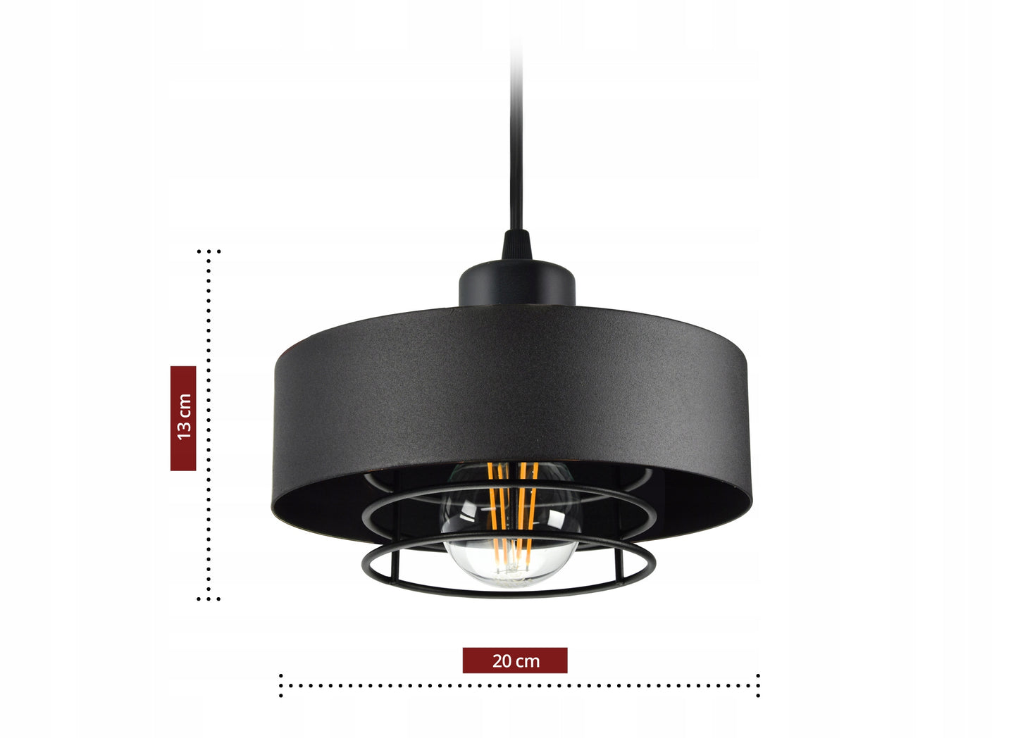 Pakabinamas juodas loft stiliaus šviestuvas su reguliuojamu aukščiu, E27 lizdas, metalinis 70 cm