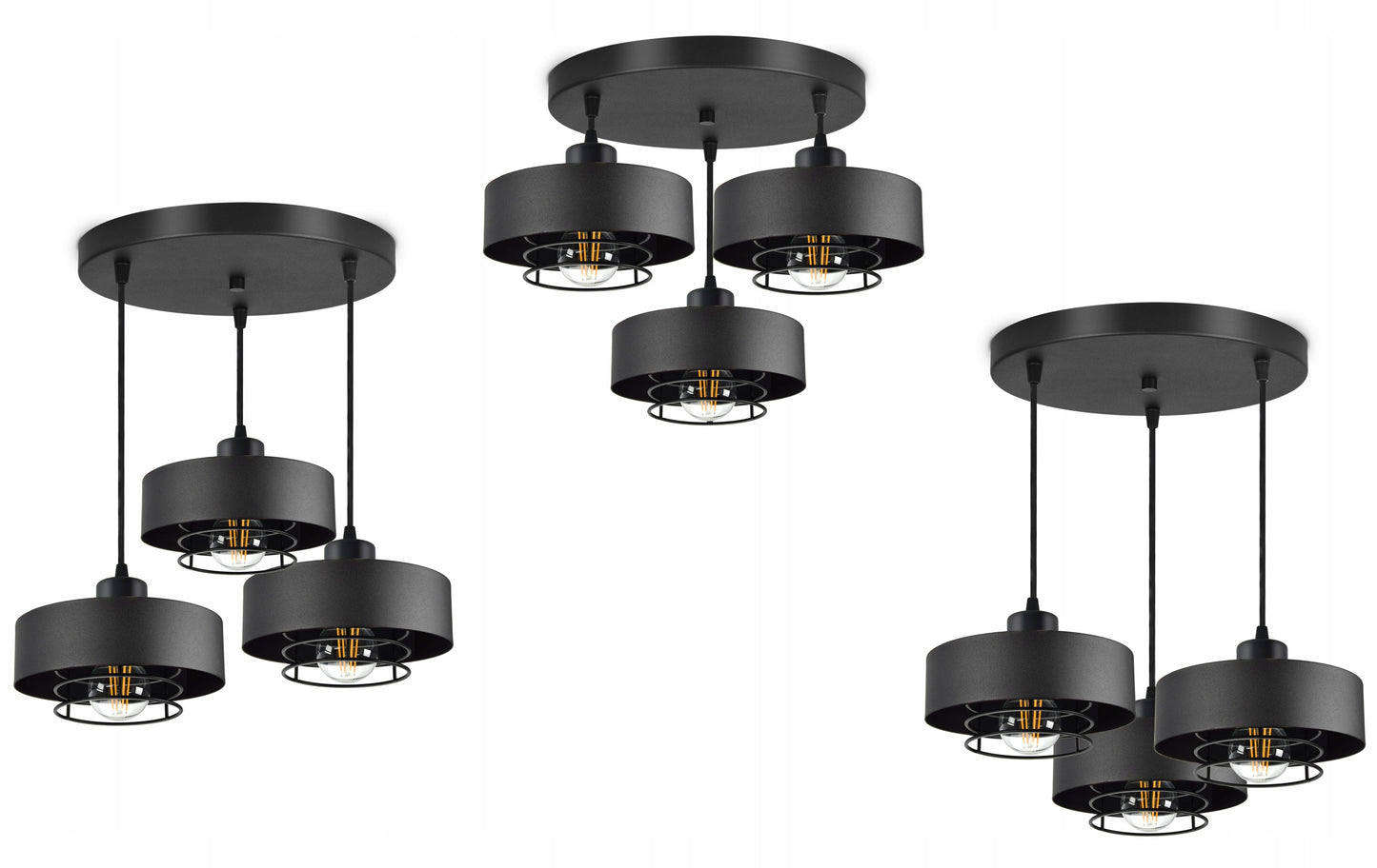 Pakabinamas juodas loft stiliaus šviestuvas su reguliuojamu aukščiu, E27 lizdas, metalinis 70 cm