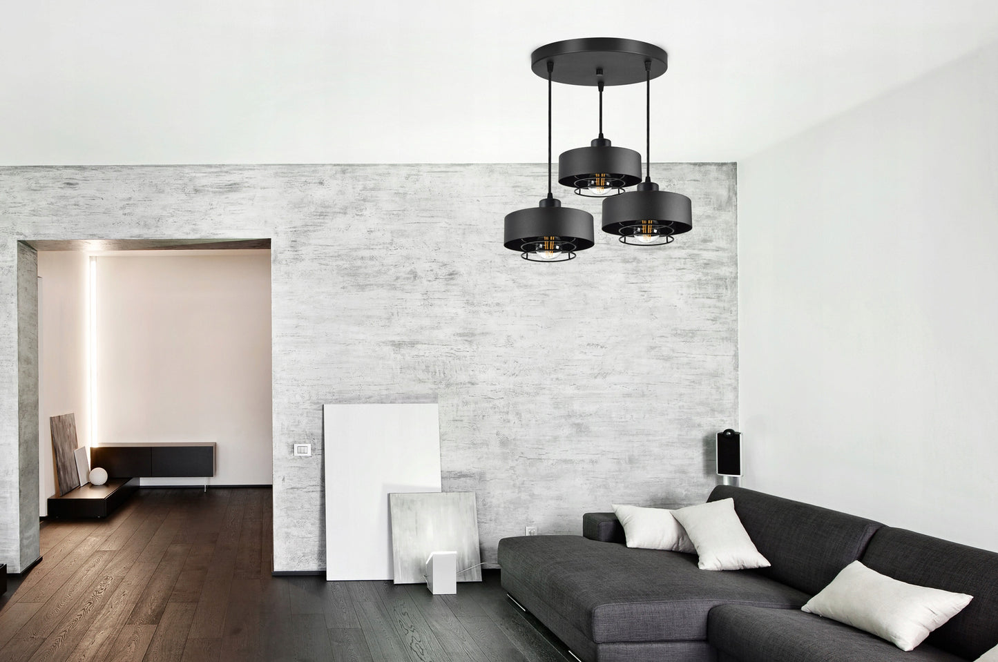 Pakabinamas juodas loft stiliaus šviestuvas su reguliuojamu aukščiu, E27 lizdas, metalinis 70 cm