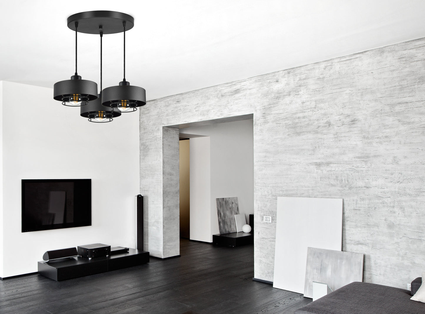 Pakabinamas juodas loft stiliaus šviestuvas su reguliuojamu aukščiu, E27 lizdas, metalinis 70 cm