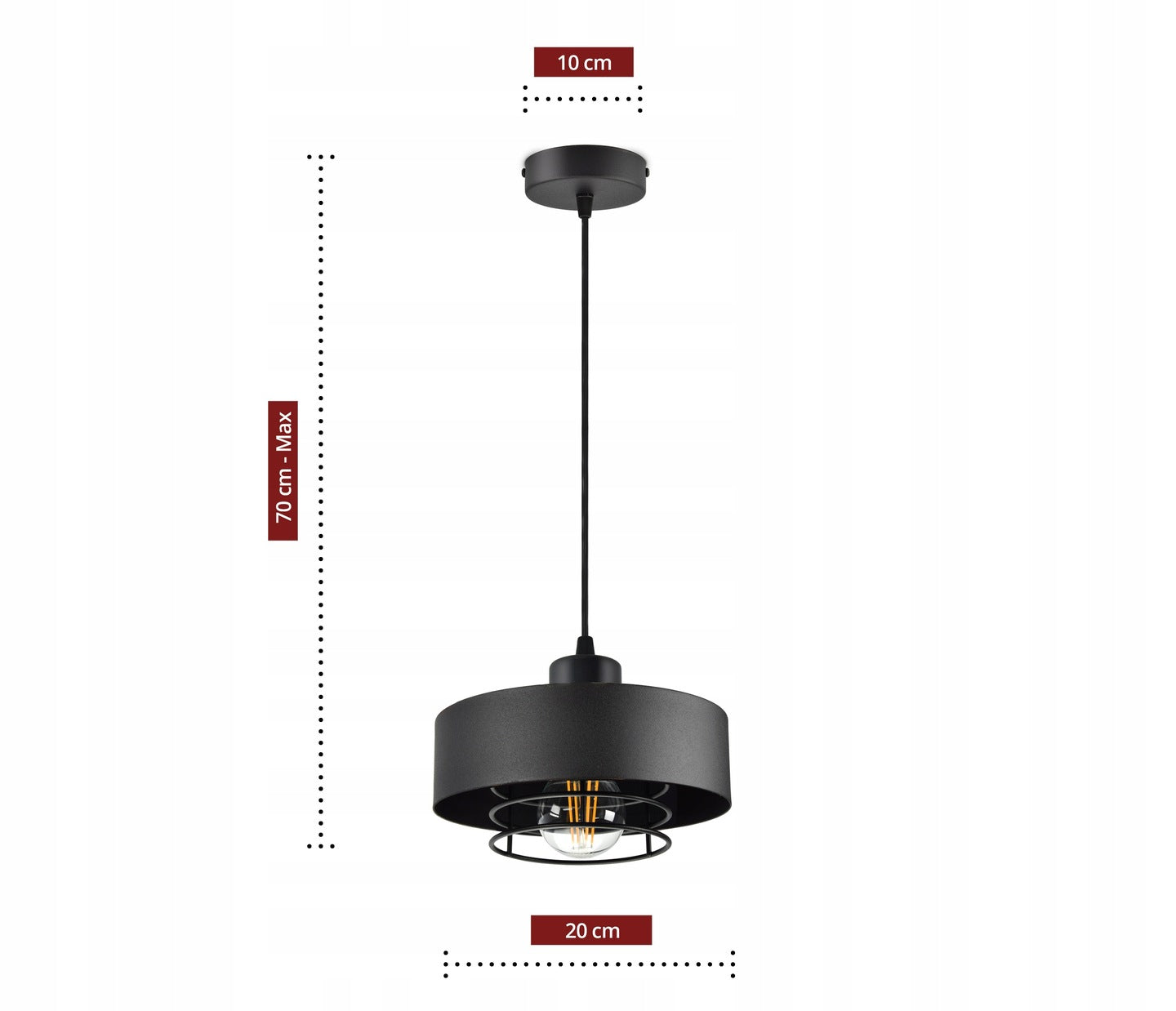 Pakabinamas lubinis šviestuvas loft stiliaus juodas matinis E27 Edison virtuvei ir svetainei