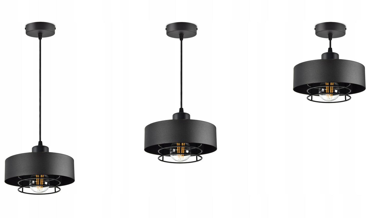 Pakabinamas lubinis šviestuvas loft stiliaus juodas matinis E27 Edison virtuvei ir svetainei