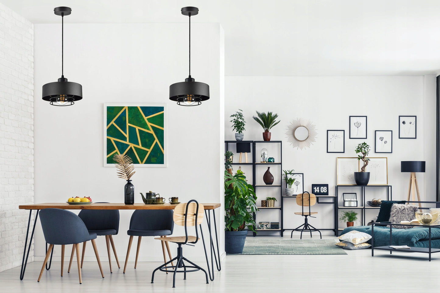 Pakabinamas lubinis šviestuvas loft stiliaus juodas matinis E27 Edison virtuvei ir svetainei