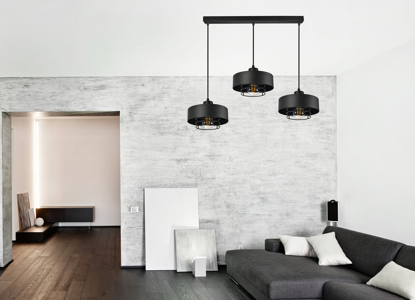 Pakabinamas šviestuvas Loft Edison juodas matinis, E27, aukščio reguliavimas, 2 elektros grandinės, 12–16 m²