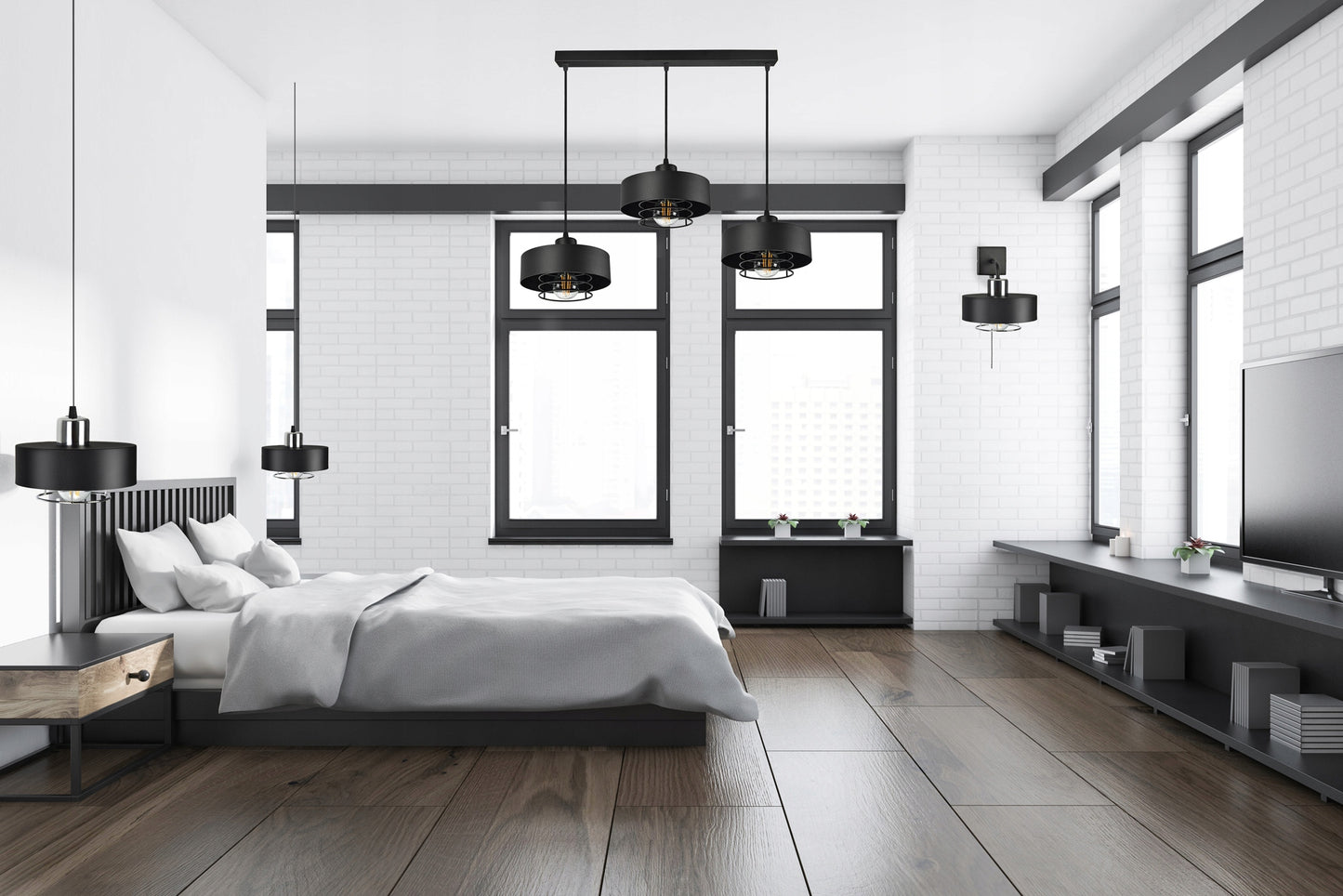 Pakabinamas šviestuvas Loft Edison juodas matinis, E27, aukščio reguliavimas, 2 elektros grandinės, 12–16 m²