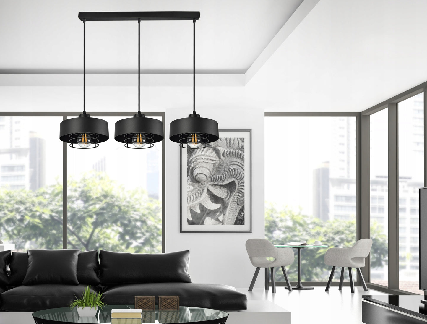Pakabinamas šviestuvas Loft Edison juodas matinis, E27, aukščio reguliavimas, 2 elektros grandinės, 12–16 m²