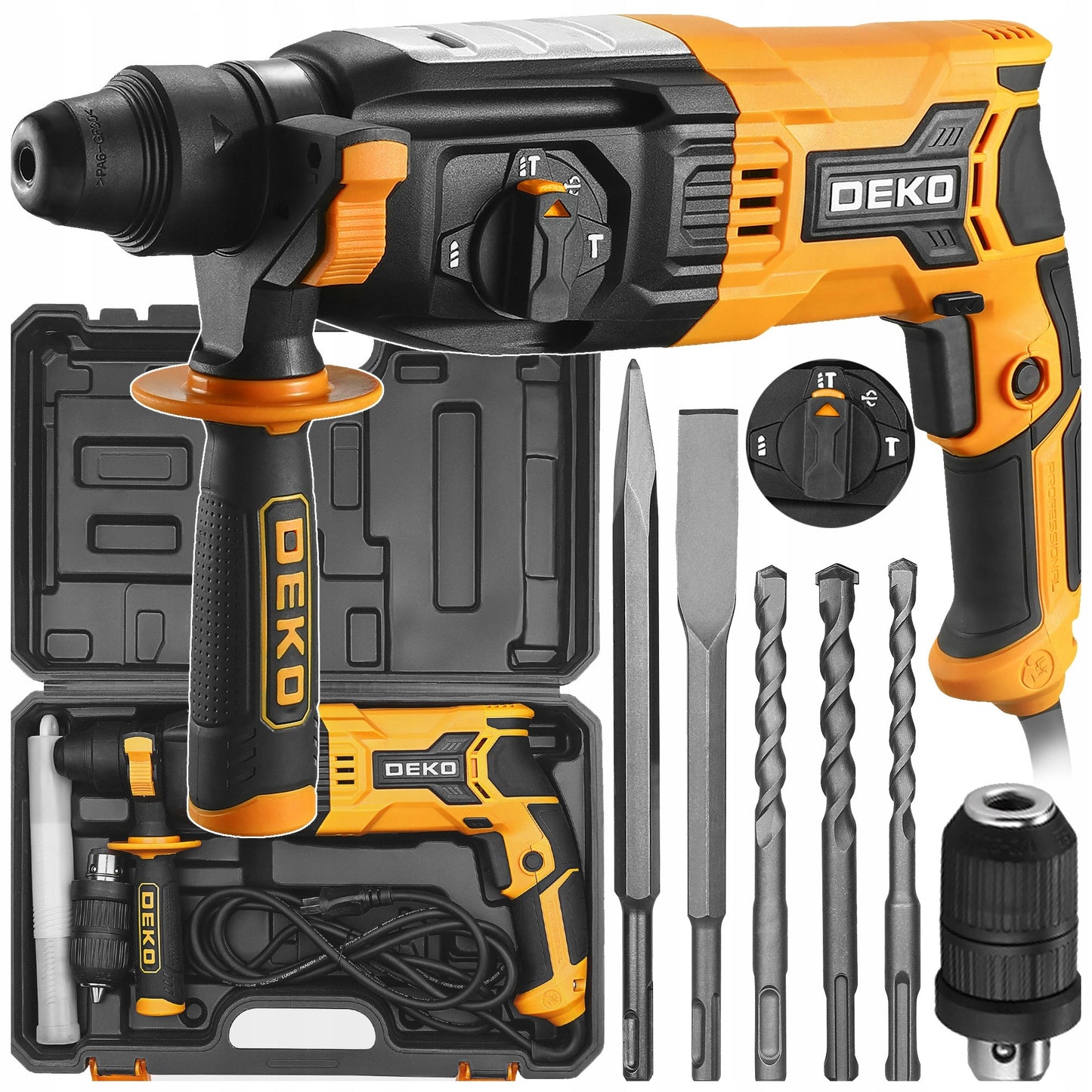 Perforatorius gręžtuvas DEKO DKRH28XL85-ST 850W SDS+ su komplektu ir lagaminu