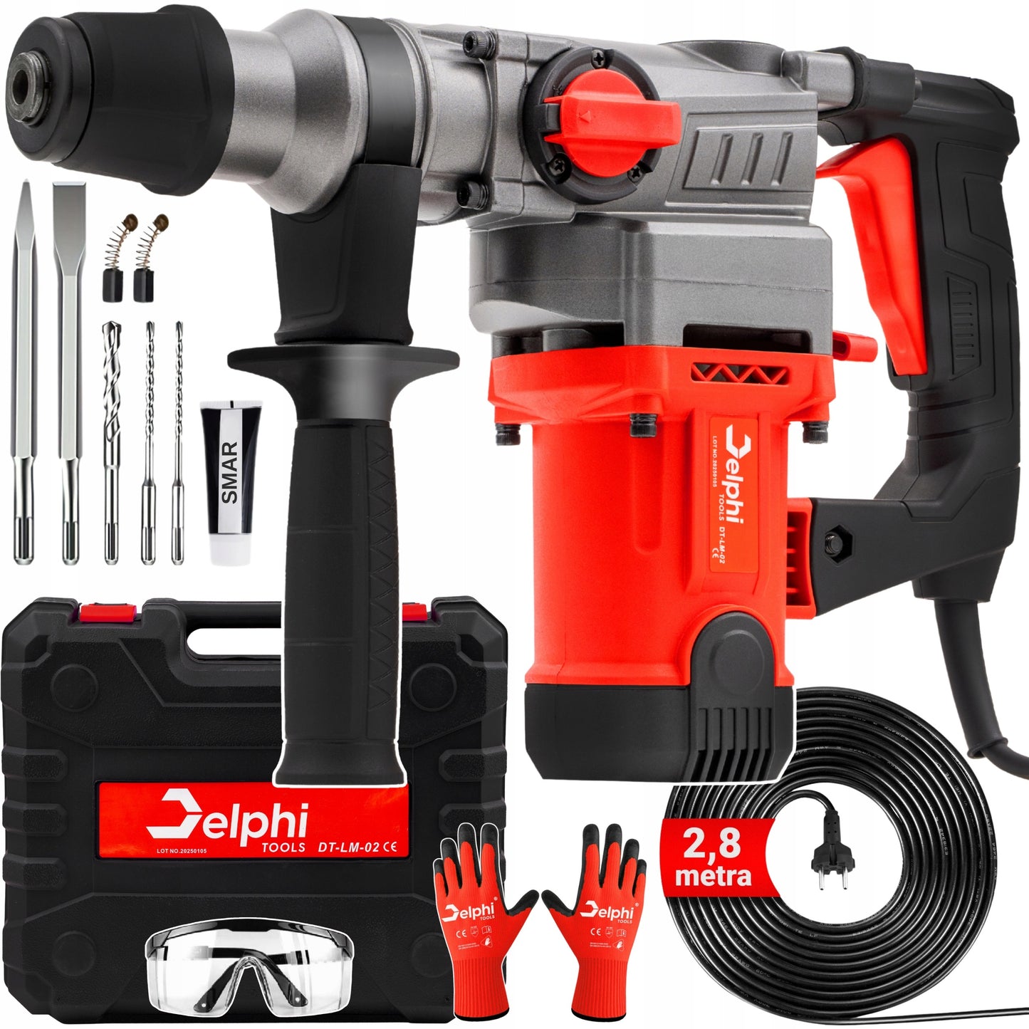 Perforatorius Delphi Tools SDS+ 2200W su 3 funkcijomis, kaltu ir grąžtų rinkiniu lagamine – galingas smūginis gręžtuvas betonavimui, medžiui ir metalui