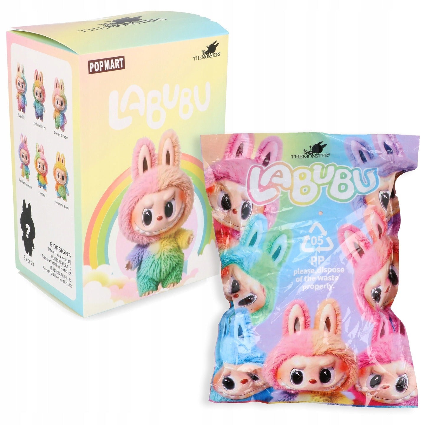 Labubu plonas pliušinis žaislas - raktų pakabukas, The Monsters 17cm serija 4 Rainbow