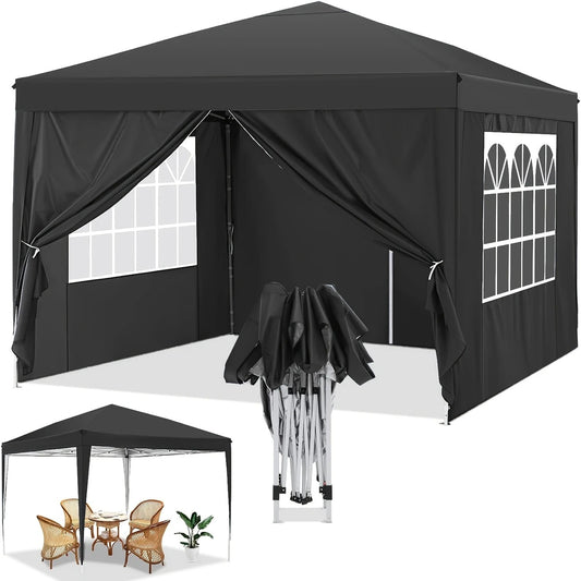 Juoda prekybinė paviljono palapinė 3x3 m su sienelėmis – greitai pastatoma ir tvirta pavėsinė šventėms, renginiams, prekybai