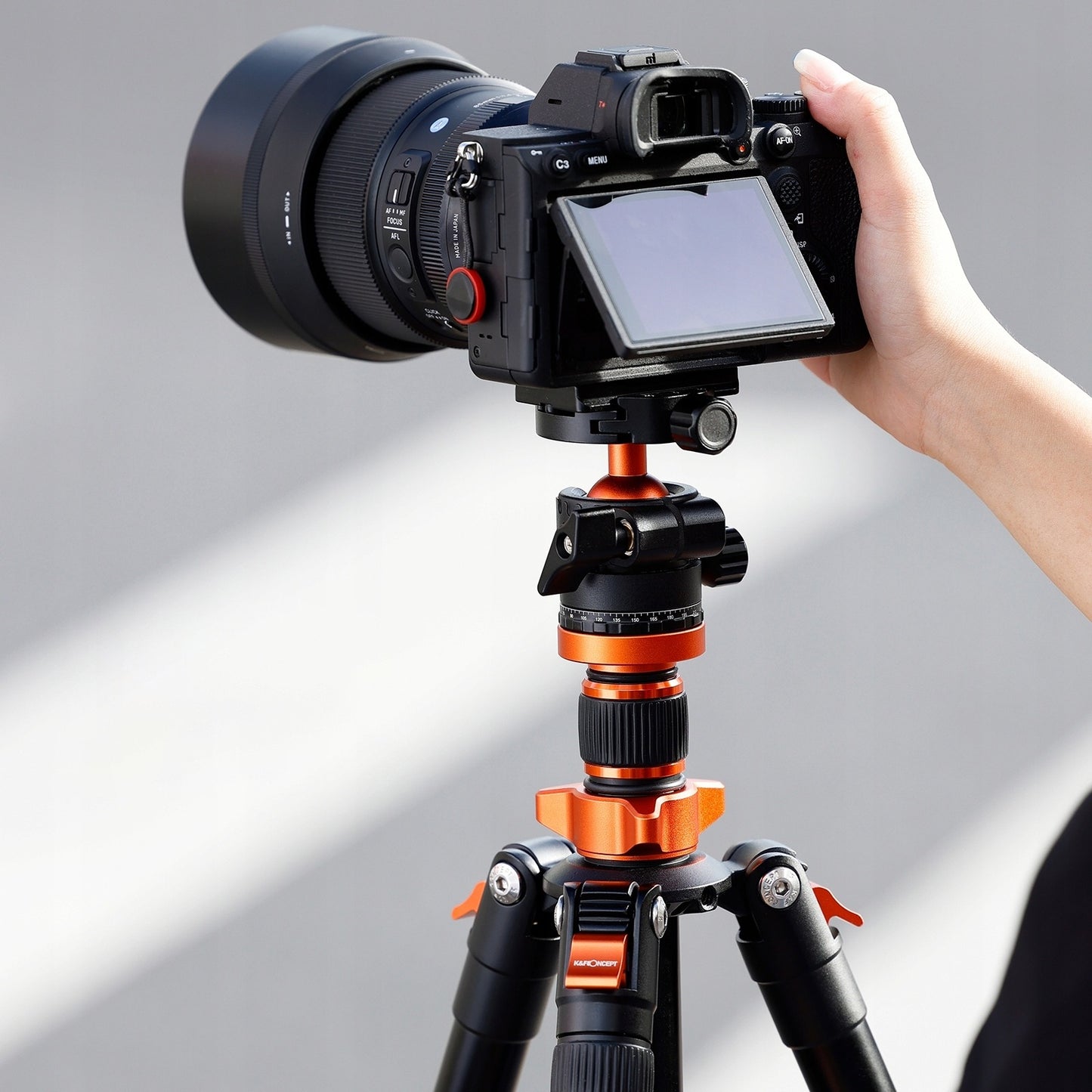 Profesionalus aliuminio trikojis su monopodu K&F Concept K254A3 175 cm – lengvas, tvirtas, su 360° panoramine galva ir makro fotografijos funkcija
