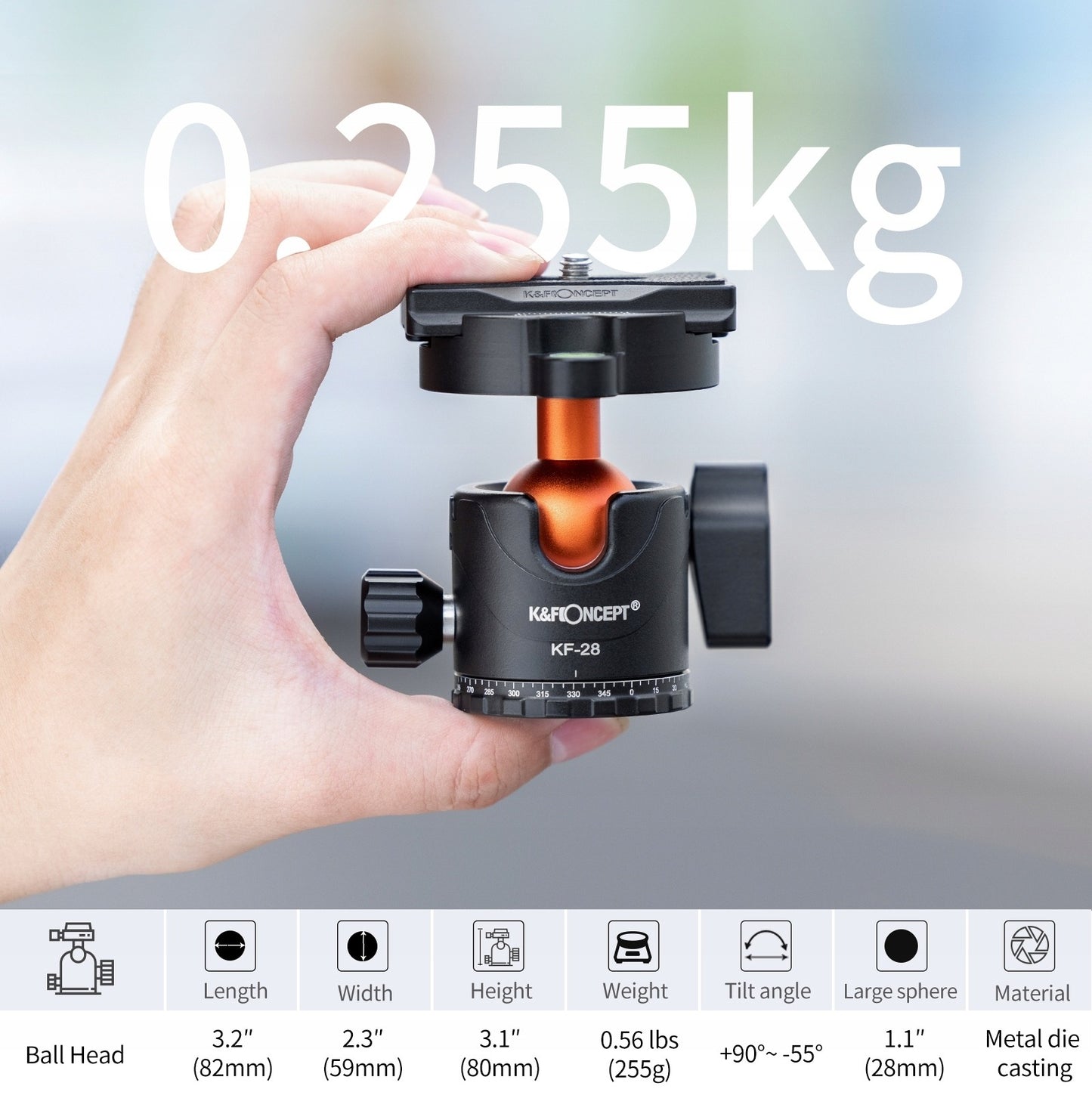 Profesionalus aliuminio trikojis su monopodu K&F Concept K254A3 175 cm – lengvas, tvirtas, su 360° panoramine galva ir makro fotografijos funkcija