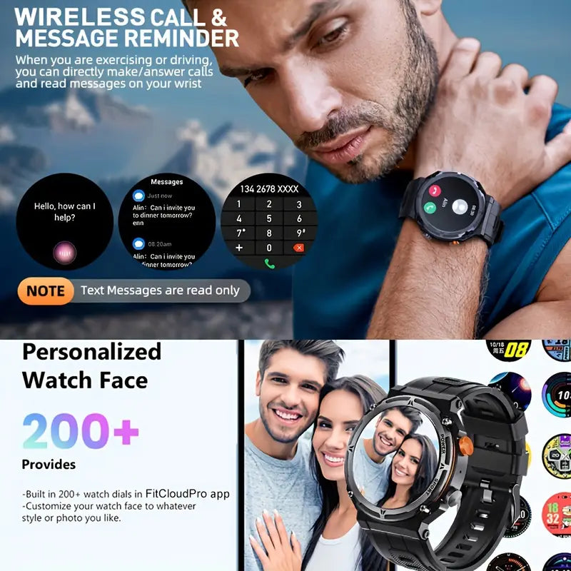 Atsparus vandeniui išmanusis laikrodis su skambučių funkcija, fitneso sekiklis vyrams, tinkantis iPhone ir Android