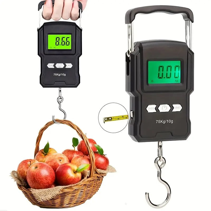 Skaitmeninės žvejybos svarstyklės su liniuote 99 cm – iki 75 kg pakabinamos elektroninės bagažo svarstyklės, kišeninės ir patogios